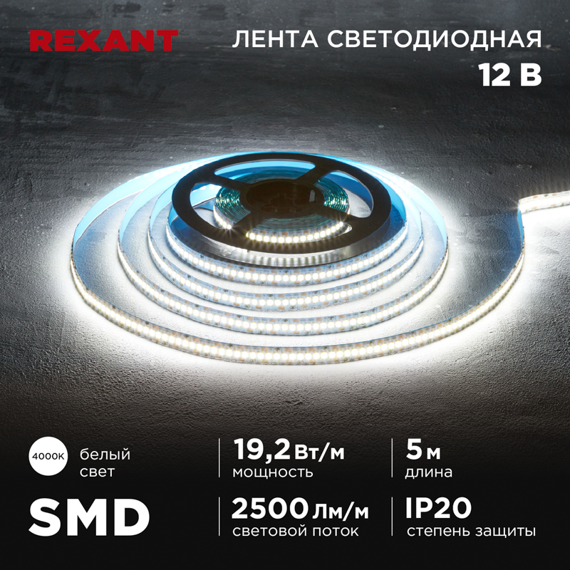   12, SMD2835, 19,2/, 240 LED/, 4000K, 10, 5,IP20 REXANT