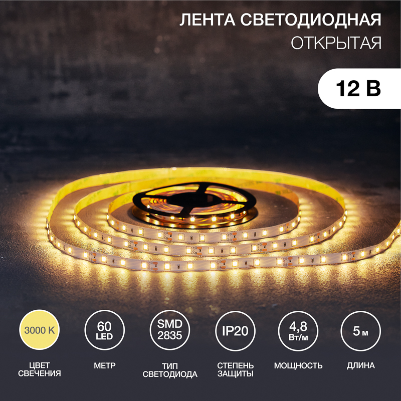   12, SMD2835, 4,8/, 60 LED/, 3000, 8, 5, IP20 LAMPER