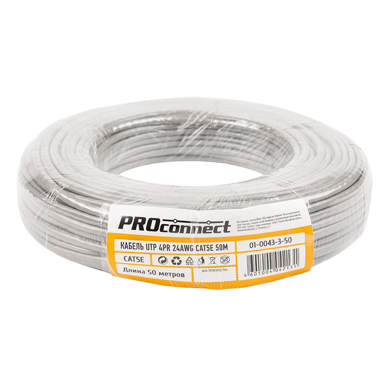    , U/UTP, CCA, CAT 5e, PVC, 4PR, 24AWG, INDOOR, SOLID, , 50 PROconnect