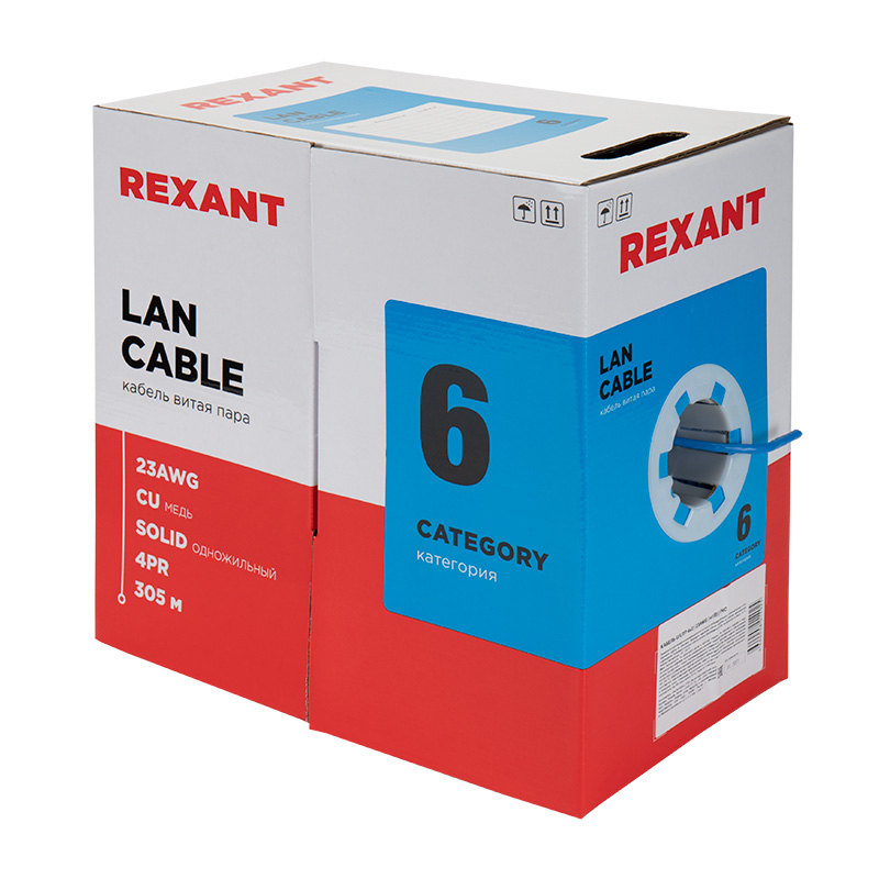 &#1050;&#1072;&#1073;&#1077;&#1083;&#1100; &#1074;&#1080;&#1090;&#1072;&#1103; &#1087;&#1072;&#1088;&#1072; U/UTP, CAT 6, PVC, 23AWG, INDOOR, SOLID, &#1089;&#1080;&#1085;&#1080;&#1081;, 305 &#1084;, REXANT