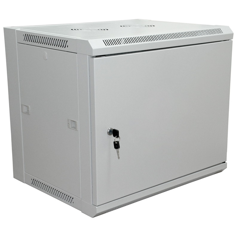 Шкаф настенный 19" 9U 600×450×500мм (ШxГxВ) -дверь металл, боковые стенки съемные (разобранный) RAL 7035 REXANT PRO