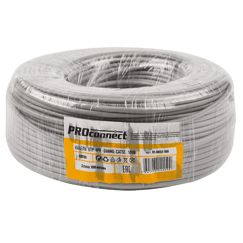    U/UTP, CAT 5e, PVC, 4PR, 24AWG, INDOOR, SOLID, , 100 PROconnect
