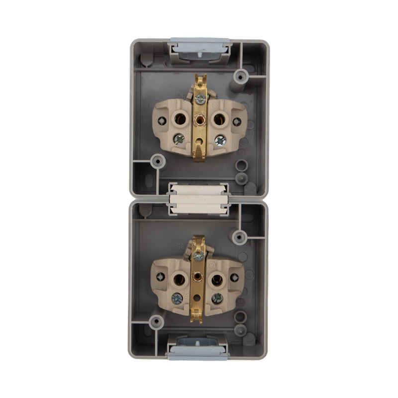 Блок вертикальный 2 розетки (керамика) INDUSTRIAL IP54 с/з, о/у, серый KRANZ
