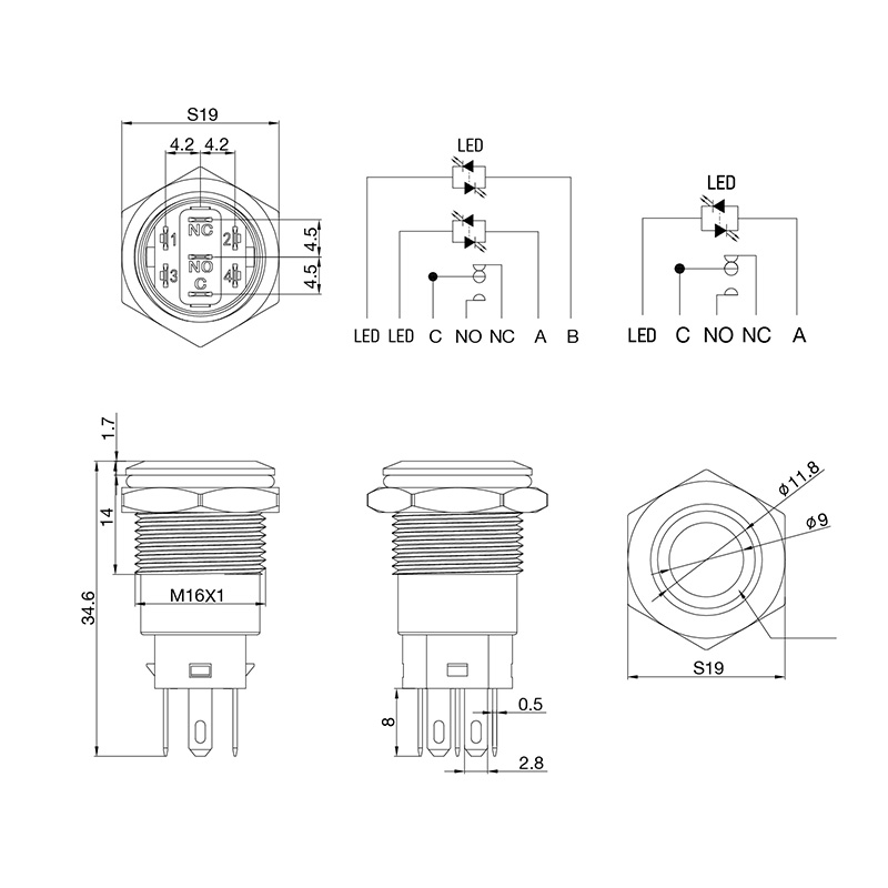   &Oslash;16 12  (5) ON-OFF/OFF-ON  REXANT