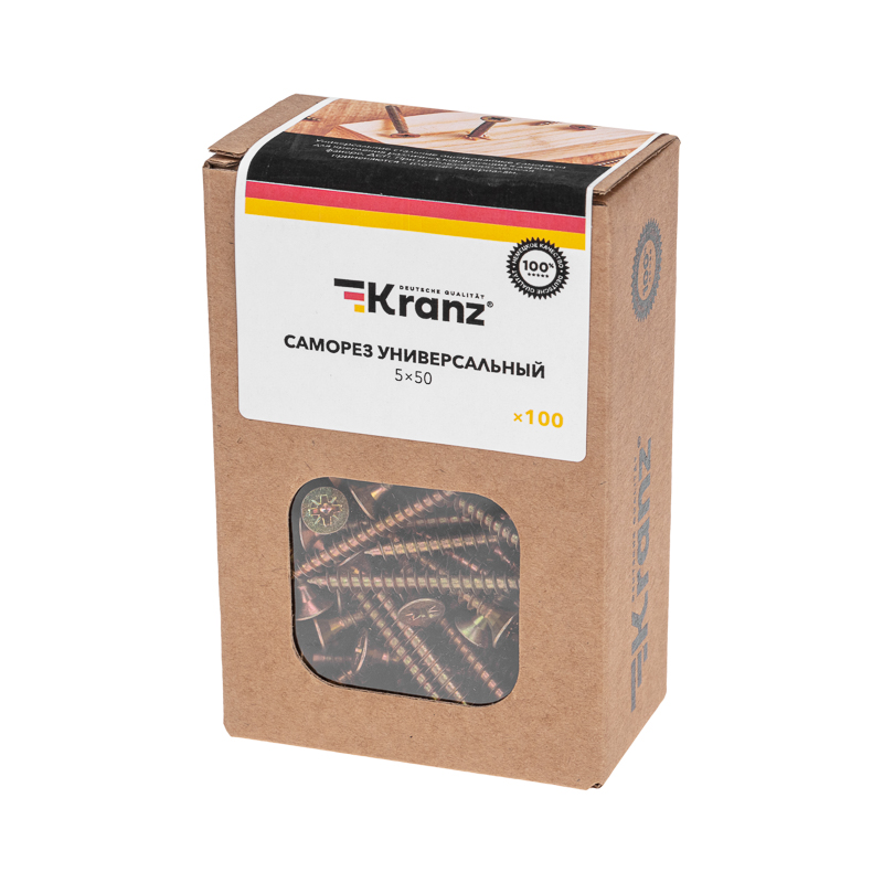 Саморез универсальный 5,0х50 мм, желтый цинк, короб (100 шт/уп) KRANZ