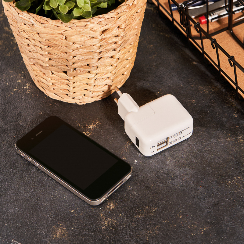Сетевое зарядное устройство 2xUSB, переходник+адаптер (СЗУ) (5 V, 2100 mA+1000 mA) REXANT
