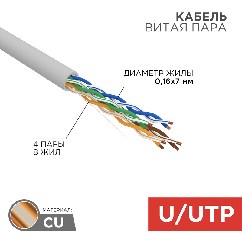    U/UTP, CAT 5e, PVC, 4PR, 24AWG, INDOOR, STRANDED, , 305 REXANT