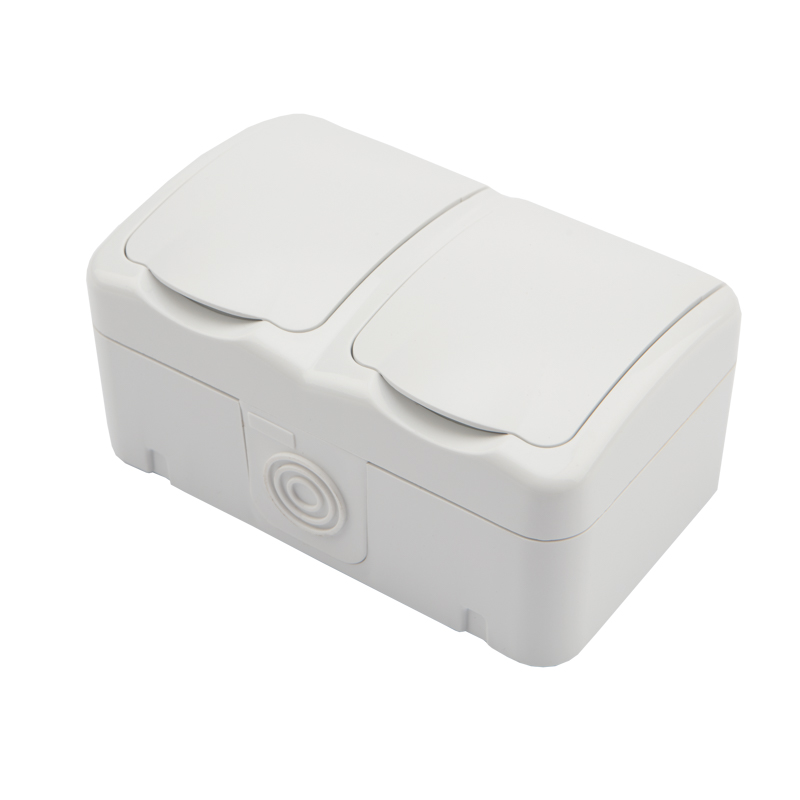Блок горизонтальный 2 розетки Mini OG IP54 с/з, о/у, белый KRANZ