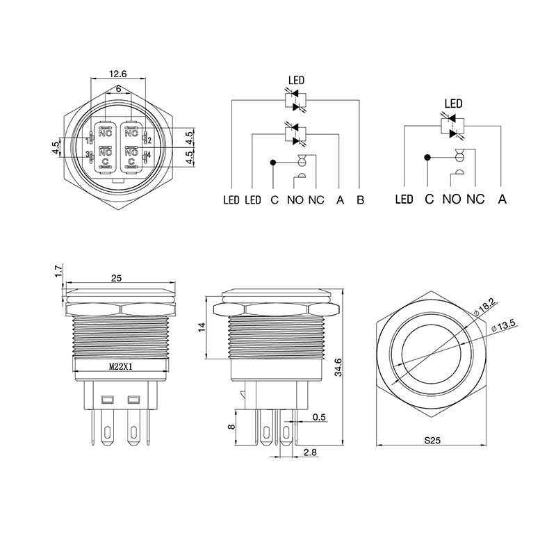   &Oslash;22 12(LED) / (5) OFF-(ON) / ON-(OFF) / REXANT