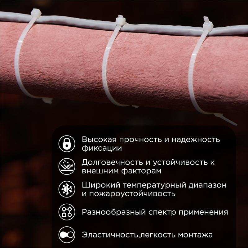 Стяжка кабельная нейлоновая 100x2,5мм, белая (25 шт/уп) REXANT