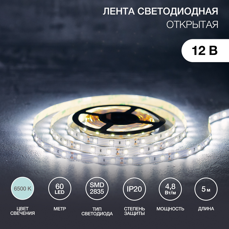   12, SMD2835, 4,8/, 60 LED/, 6500K, 8, 5, IP20 LAMPER